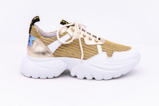 WOMEN'S LEATHER AND FABRIC SNEAKER